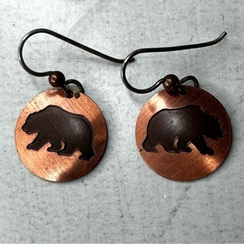 Copper Colored Metal Bear Earrings